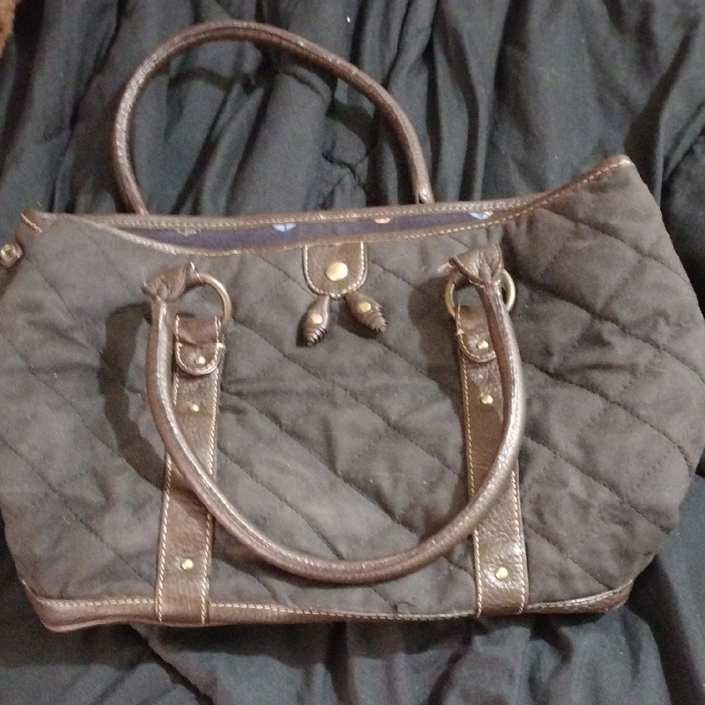 J. Crew Black and Brown Quilted Tote Bag